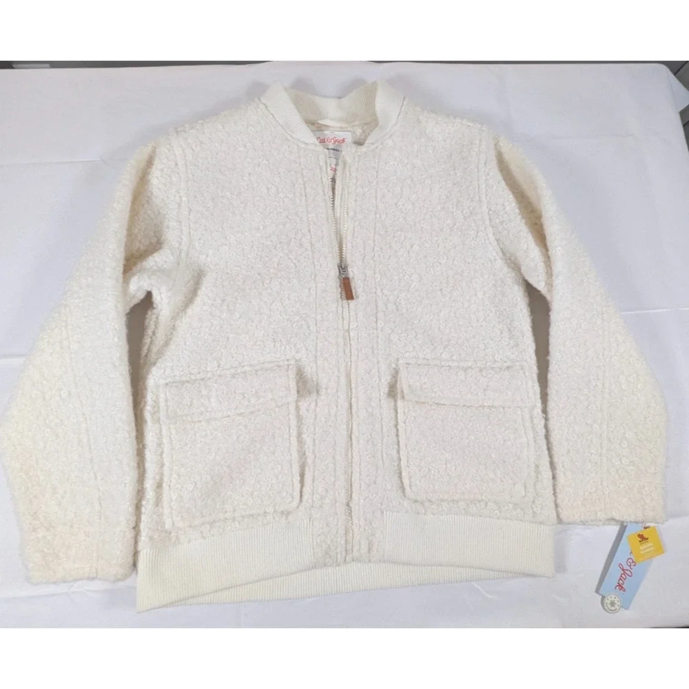 Cat & Jack Girls XL 14/16 Faux Fur Sherpa Bomber Jacket Full Zip Cream NWT